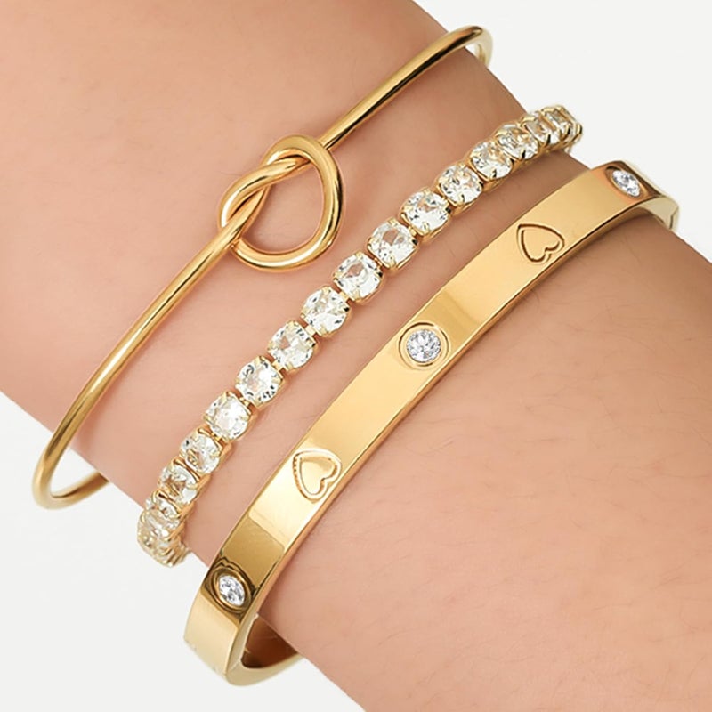 FAFUGA 18 K Gold Plated Love Bangle Bracelet Stack Cuff Jewelry for Women Jewelry Set for Women Gift with Box - Image 2